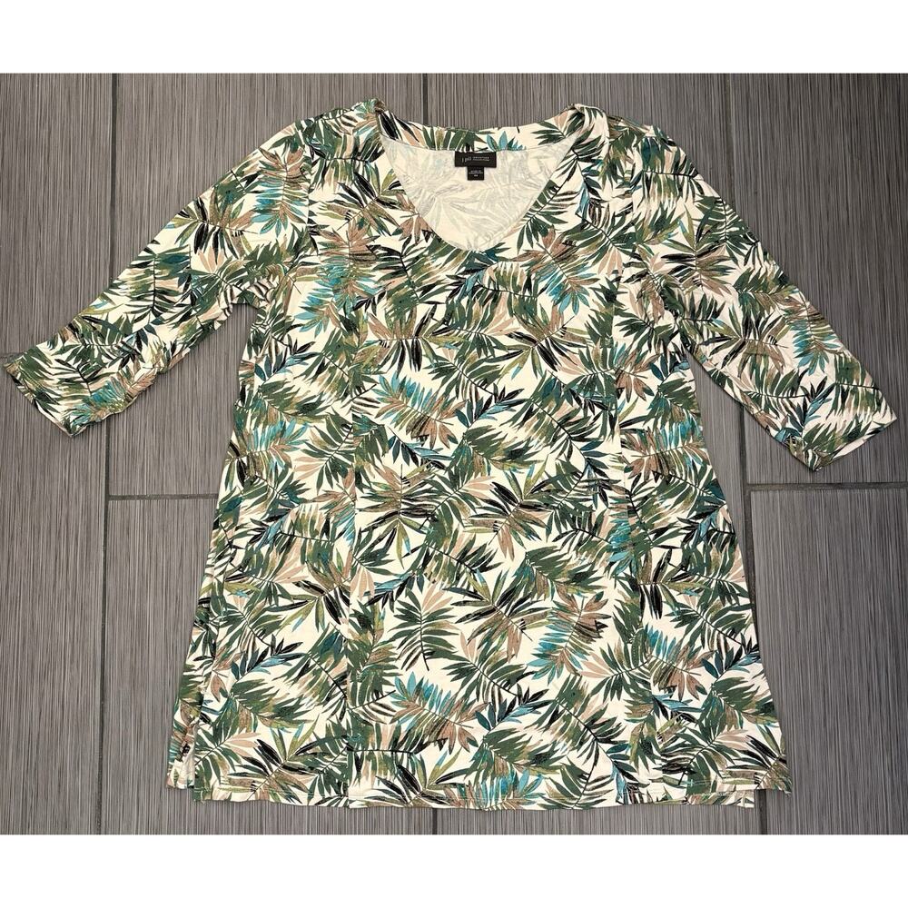 J. Jill Wearever Collection Green Tropical Leaf 3/4 Sleeve Tunic Size XS Stretch